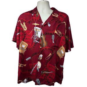 Paradise Found Mens Vintage Hawaiian Button Up Shirt Large Pocket Jazz Music USA